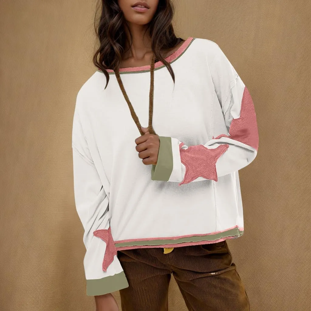 TANGNADE Women Oversized Sweatshirt Long Sleeve Crewneck Pullover Drop Shoulder Cute Tee Shirts 2024 Fall Trendy Clothes