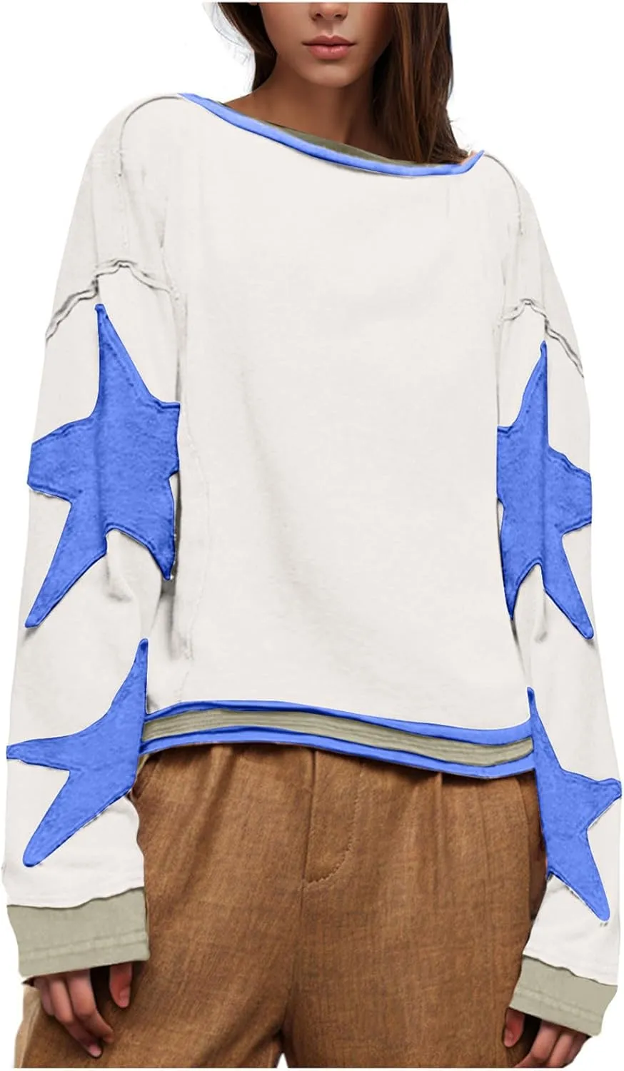 TANGNADE Women Oversized Sweatshirt Long Sleeve Crewneck Pullover Drop Shoulder Cute Tee Shirts 2024 Fall Trendy Clothes