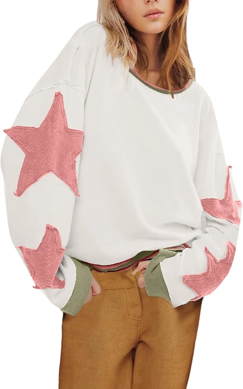 TANGNADE Women Oversized Sweatshirt Long Sleeve Crewneck Pullover Drop Shoulder Cute Tee Shirts 2024 Fall Trendy Clothes