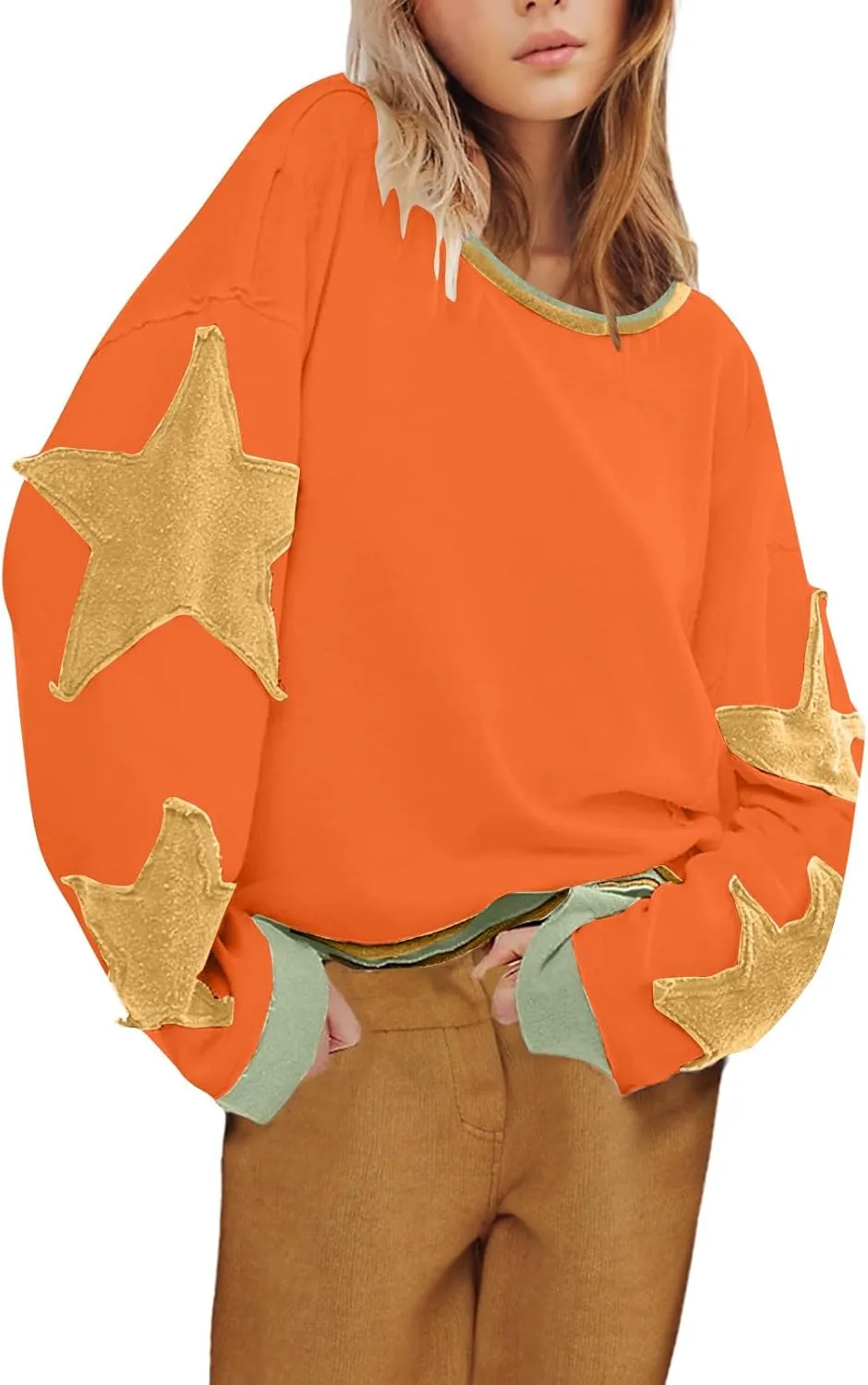 TANGNADE Women Oversized Sweatshirt Long Sleeve Crewneck Pullover Drop Shoulder Cute Tee Shirts 2024 Fall Trendy Clothes