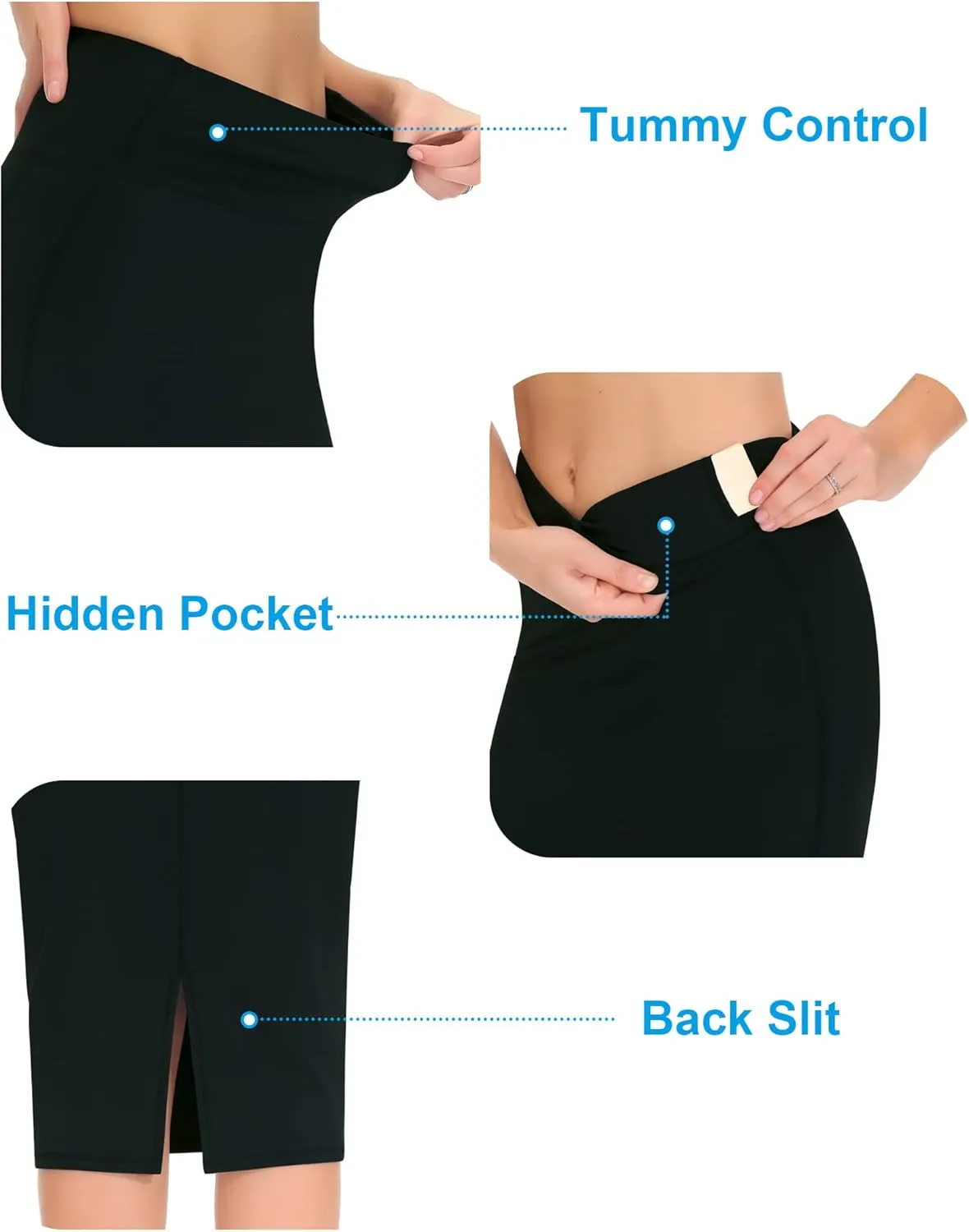 THE GYM PEOPLE Women's High Waist Tummy Control Pencil Skirts Stretchy Bodycon Midi Skirt Below Knee with Back Slit