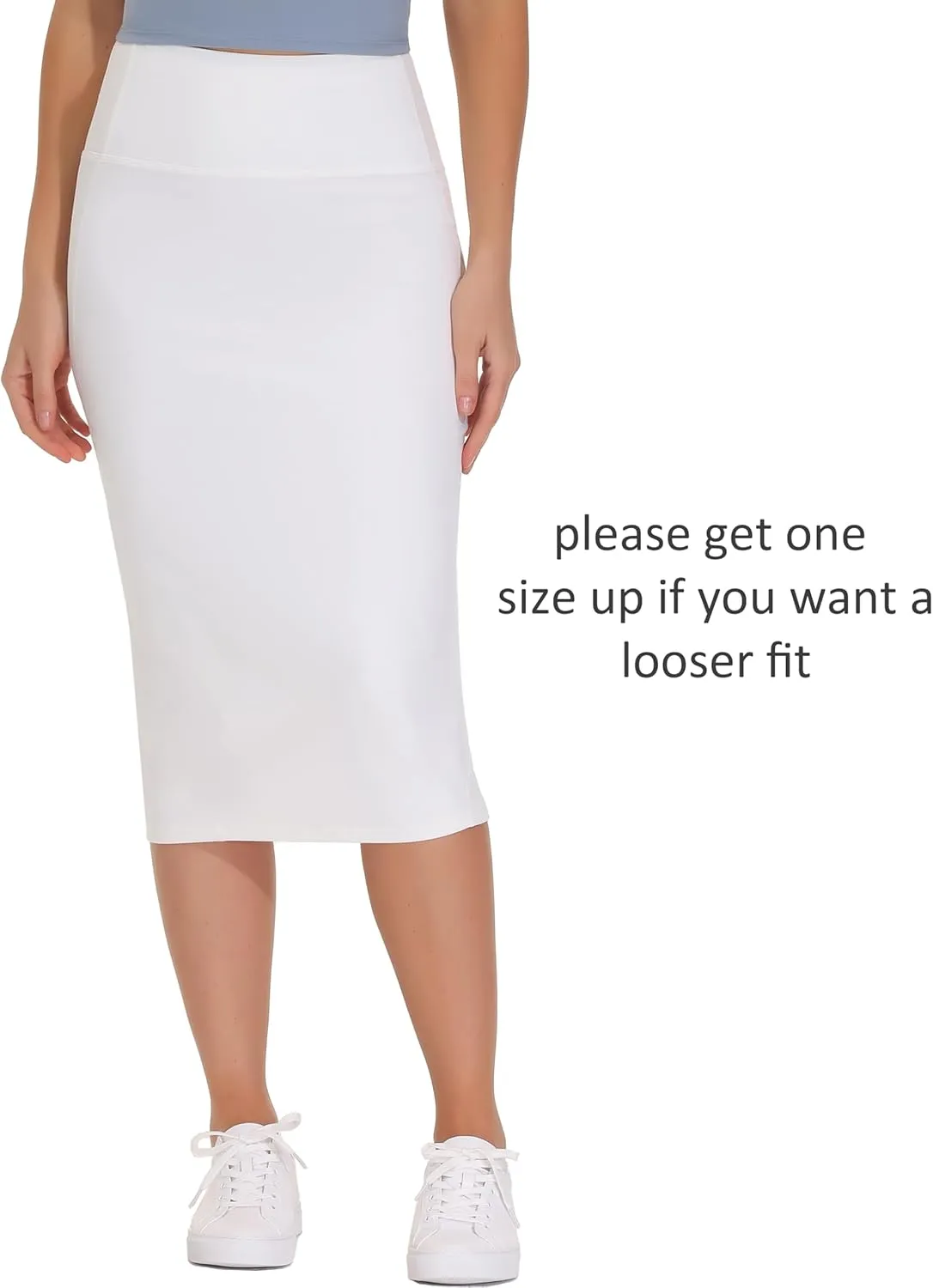 THE GYM PEOPLE Women's High Waist Tummy Control Pencil Skirts Stretchy Bodycon Midi Skirt Below Knee with Back Slit
