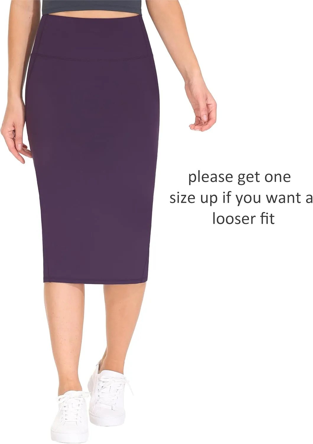 THE GYM PEOPLE Women's High Waist Tummy Control Pencil Skirts Stretchy Bodycon Midi Skirt Below Knee with Back Slit