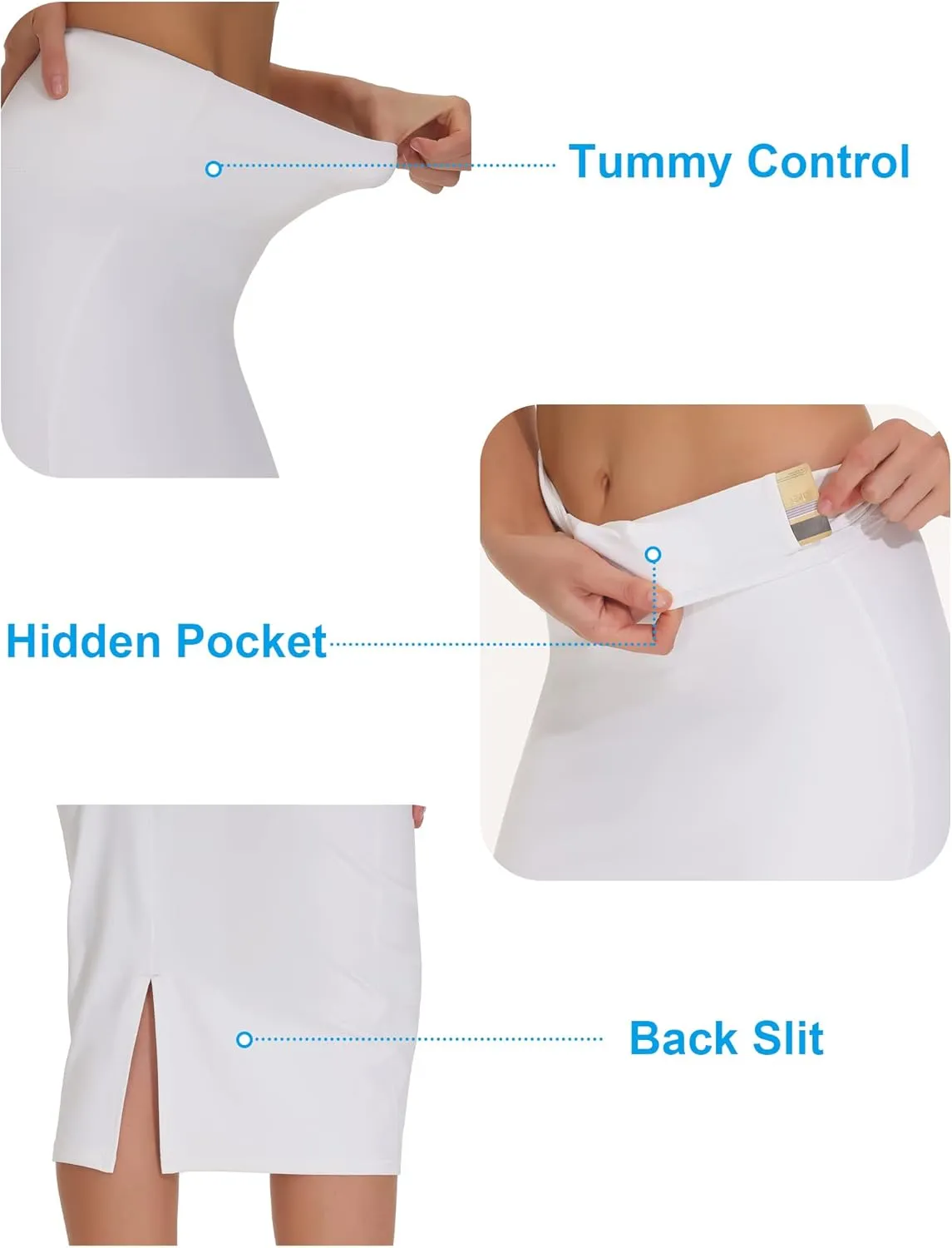 THE GYM PEOPLE Women's High Waist Tummy Control Pencil Skirts Stretchy Bodycon Midi Skirt Below Knee with Back Slit