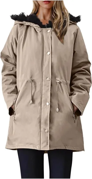 Thicken Fleece Parka Women Winter Coat Warm Puffer Jacket Quilted Down Coats Casual Sherpa Outerwear with Furry Hood