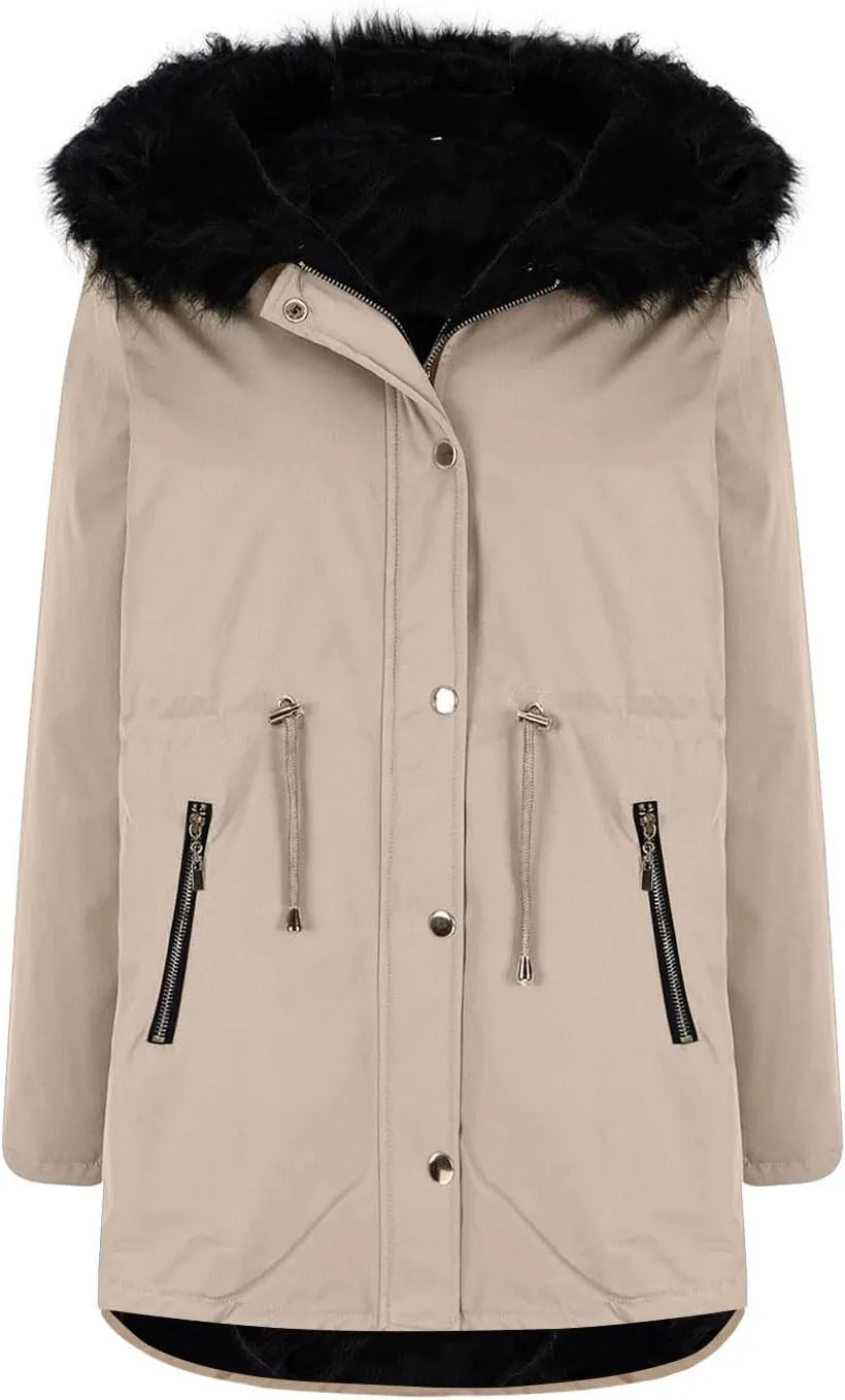 Thicken Fleece Parka Women Winter Coat Warm Puffer Jacket Quilted Down Coats Casual Sherpa Outerwear with Furry Hood