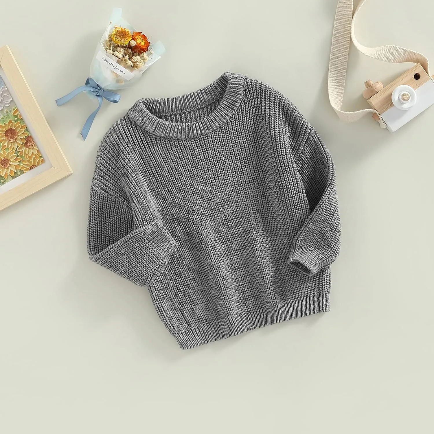 Toddler Baby Girl Boy Knitted Sweater Cardigan Crewneck Long Sleeve Pullover Sweatshirt Top Infant Winter Outfits