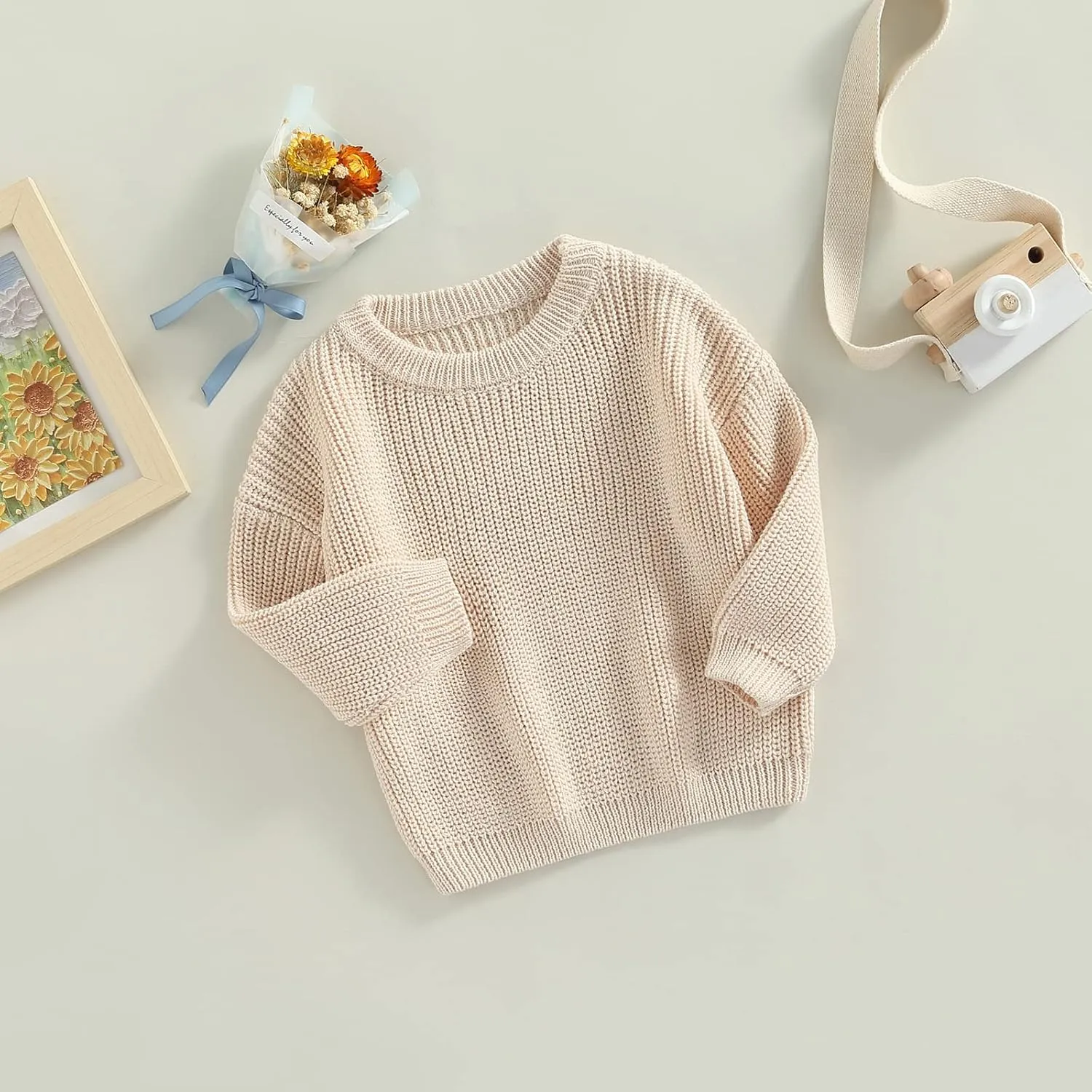 Toddler Baby Girl Boy Knitted Sweater Cardigan Crewneck Long Sleeve Pullover Sweatshirt Top Infant Winter Outfits