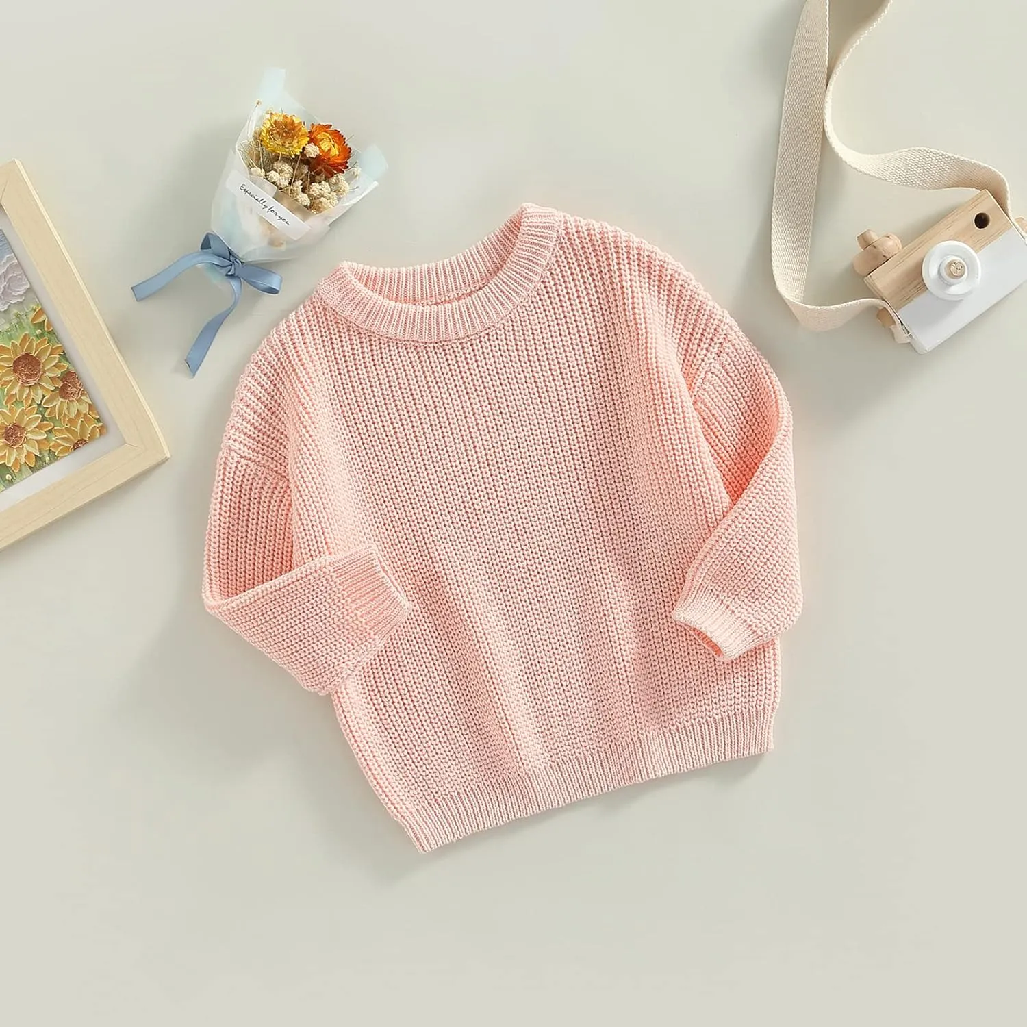 Toddler Baby Girl Boy Knitted Sweater Cardigan Crewneck Long Sleeve Pullover Sweatshirt Top Infant Winter Outfits
