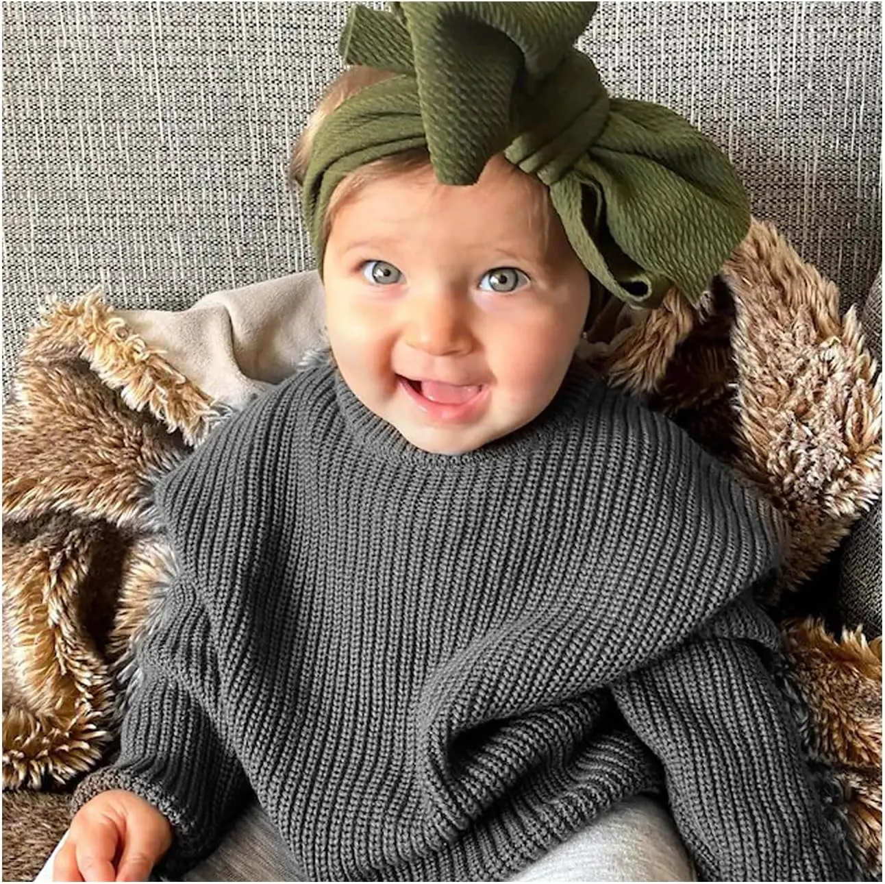 Toddler Baby Girl Boy Knitted Sweater Cardigan Crewneck Long Sleeve Pullover Sweatshirt Top Infant Winter Outfits