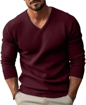 TOMITANY Men's V-Neck Knit Sweater Casual Long Sleeve Slim Fit Sweaters Comfortable Thermal Pullover Shirts