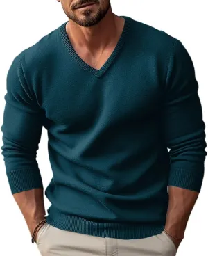TOMITANY Men's V-Neck Knit Sweater Casual Long Sleeve Slim Fit Sweaters Comfortable Thermal Pullover Shirts
