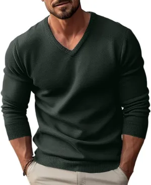 TOMITANY Men's V-Neck Knit Sweater Casual Long Sleeve Slim Fit Sweaters Comfortable Thermal Pullover Shirts