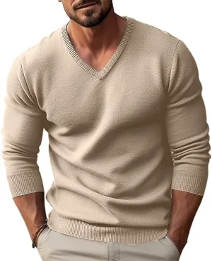 TOMITANY Men's V-Neck Knit Sweater Casual Long Sleeve Slim Fit Sweaters Comfortable Thermal Pullover Shirts