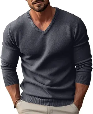 TOMITANY Men's V-Neck Knit Sweater Casual Long Sleeve Slim Fit Sweaters Comfortable Thermal Pullover Shirts
