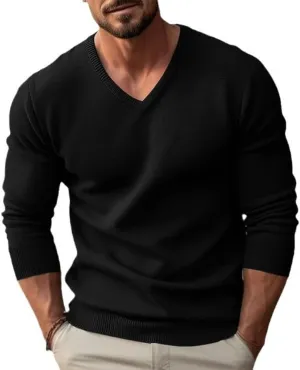TOMITANY Men's V-Neck Knit Sweater Casual Long Sleeve Slim Fit Sweaters Comfortable Thermal Pullover Shirts