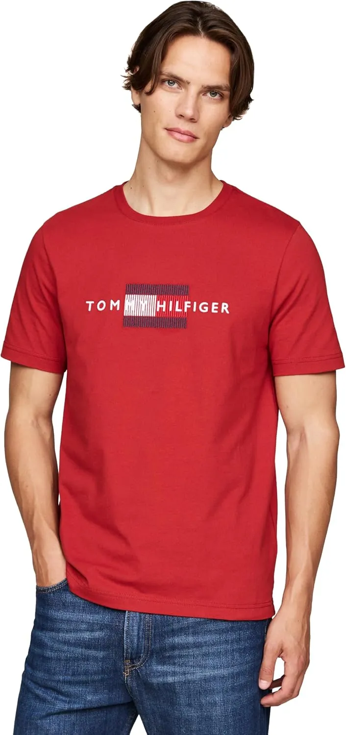 Tommy Hilfiger Men's Short Sleeve Cotton Graphic T-Shirts with Embroidered Flag Logo, Also Available in Big & Tall