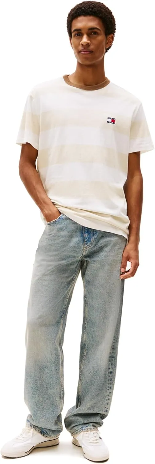 Tommy Jeans Men's Short Sleeve Cotton Graphic T-Shirts with Stripe Design