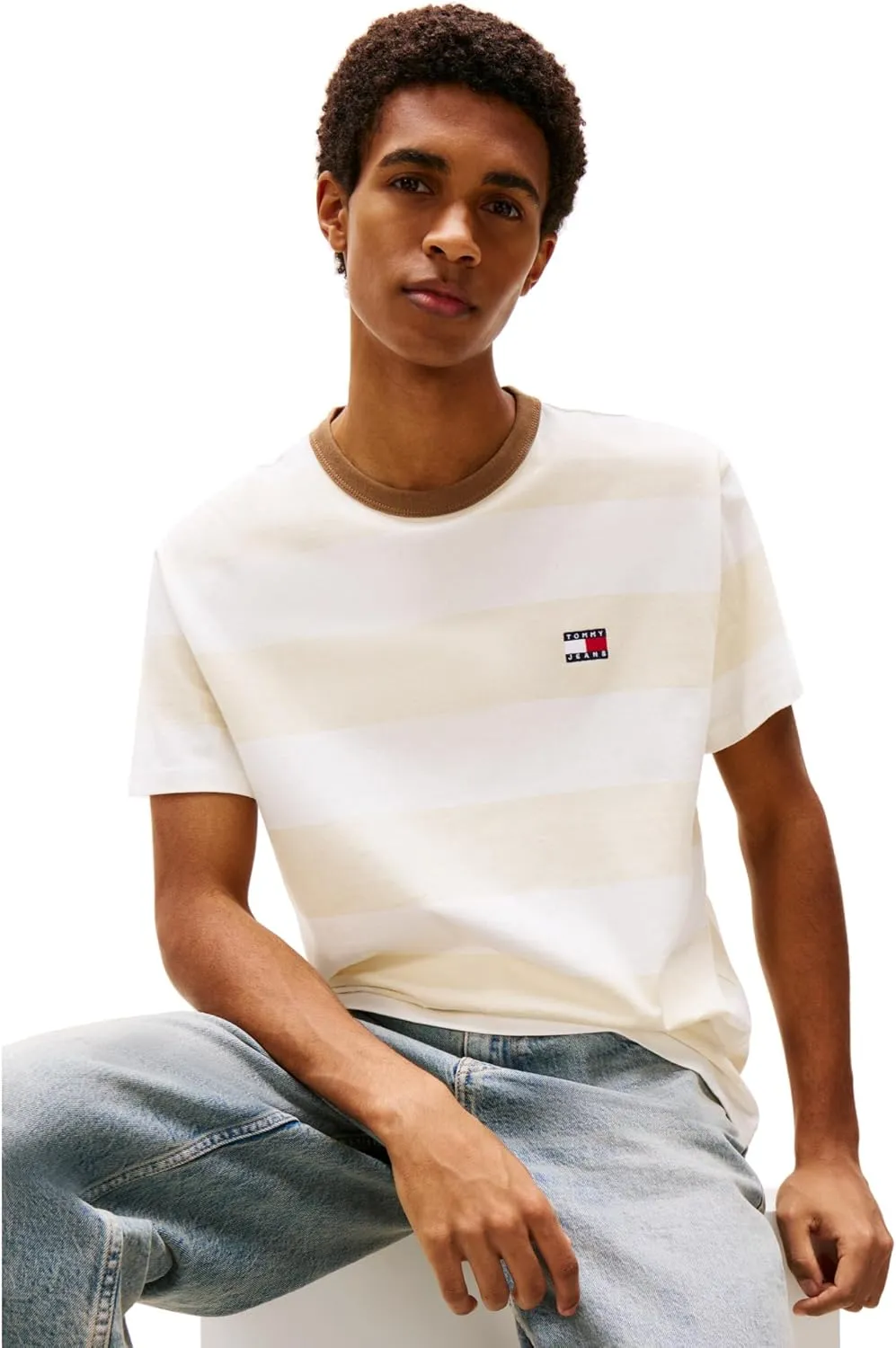 Tommy Jeans Men's Short Sleeve Cotton Graphic T-Shirts with Stripe Design