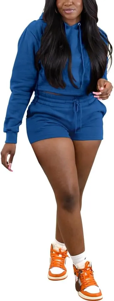 TOPSRANI Womens Two Piece Outfits Bodycon Tracksuit Sweatsuits Hoodie Solid Jogger Biker Workout Lounge Long Sleeve Pant Sets