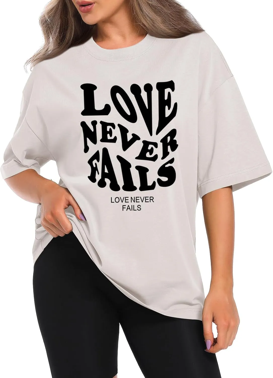 Tuislay Oversized T Shirts for Women Love Never Fails Oversized Tshirt Letter Graphic Print Casual Trendy Cotton Shirts Tees