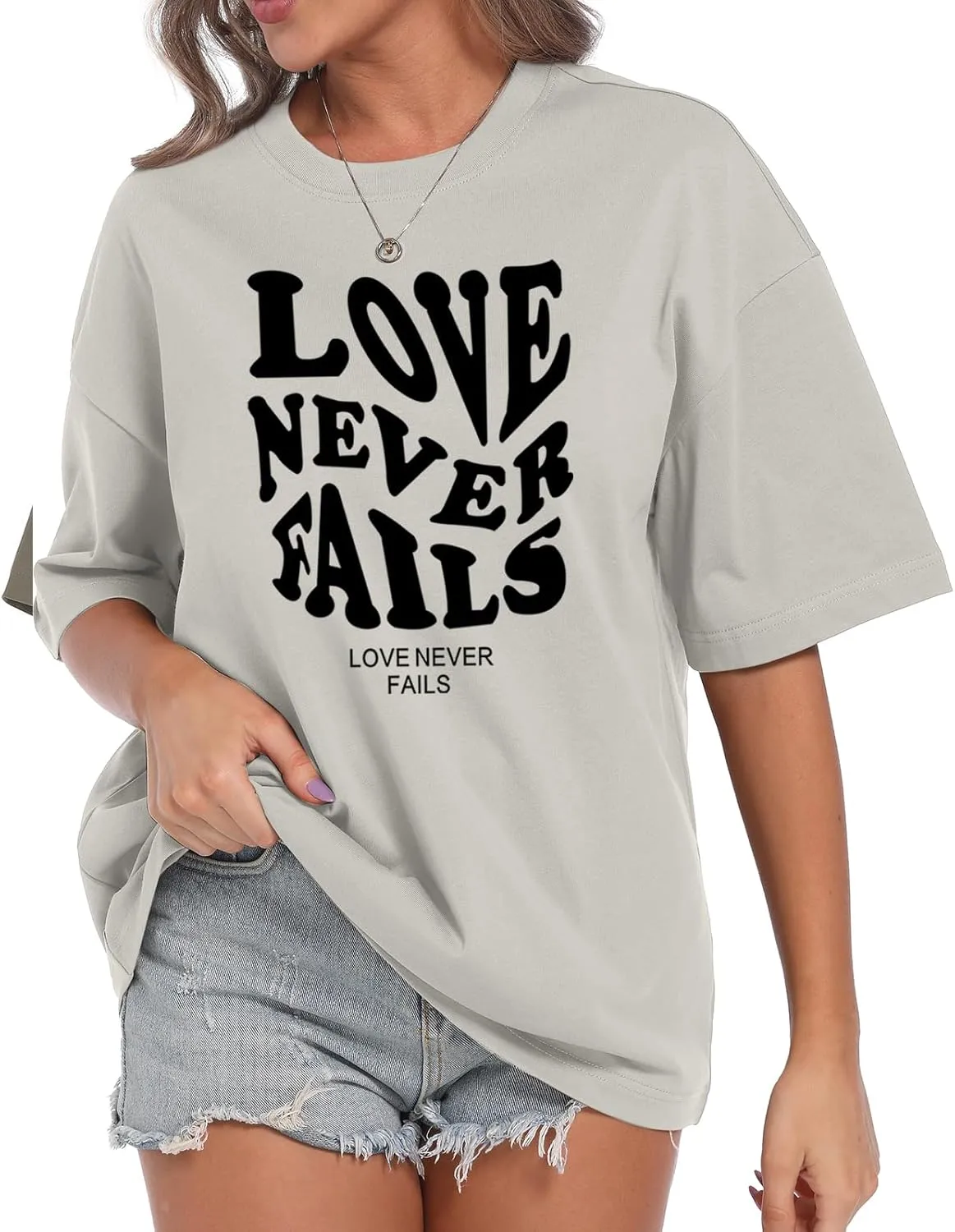 Tuislay Oversized T Shirts for Women Love Never Fails Oversized Tshirt Letter Graphic Print Casual Trendy Cotton Shirts Tees