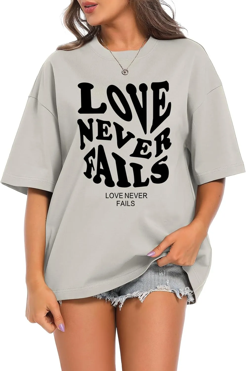 Tuislay Oversized T Shirts for Women Love Never Fails Oversized Tshirt Letter Graphic Print Casual Trendy Cotton Shirts Tees