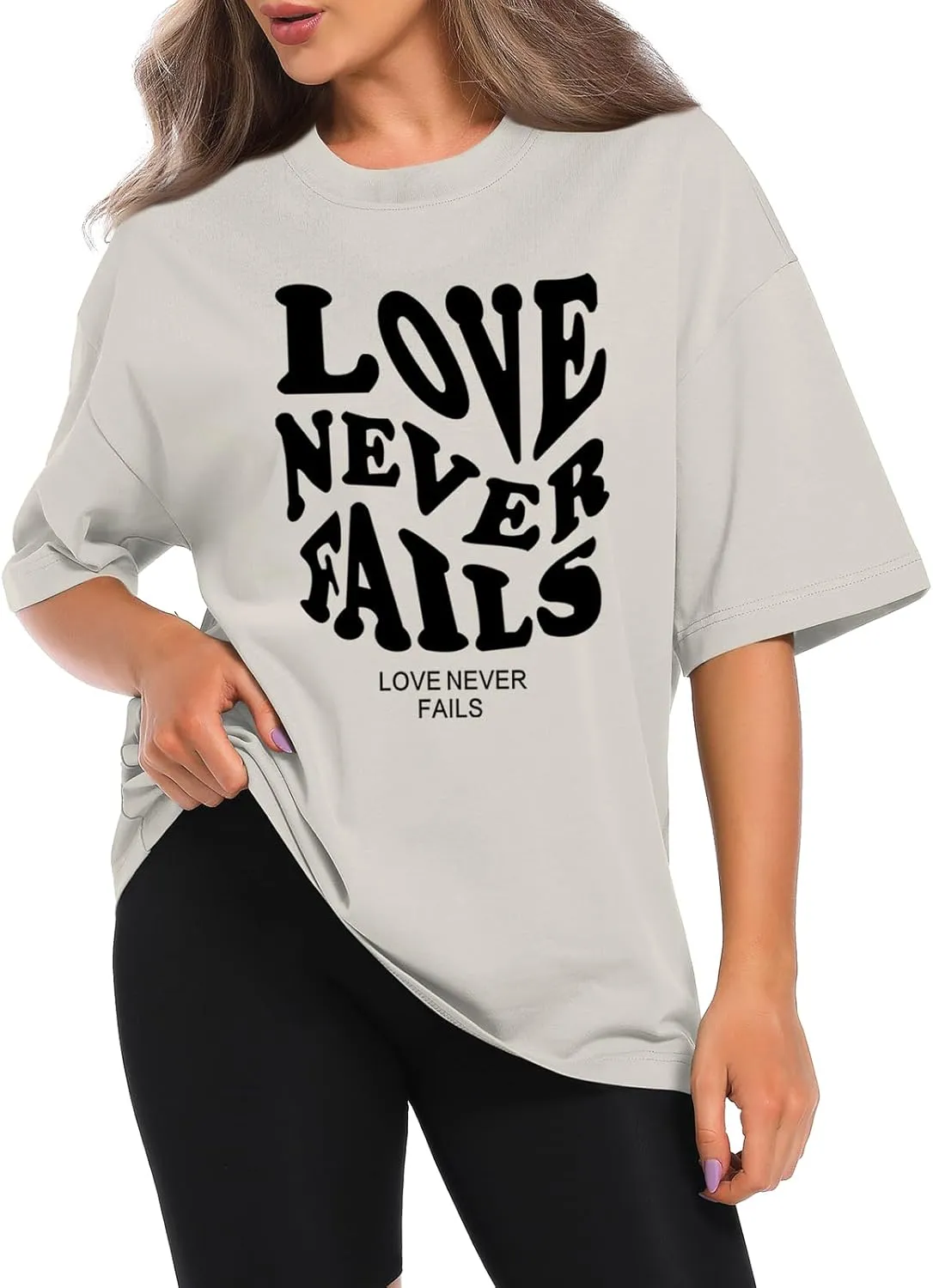 Tuislay Oversized T Shirts for Women Love Never Fails Oversized Tshirt Letter Graphic Print Casual Trendy Cotton Shirts Tees