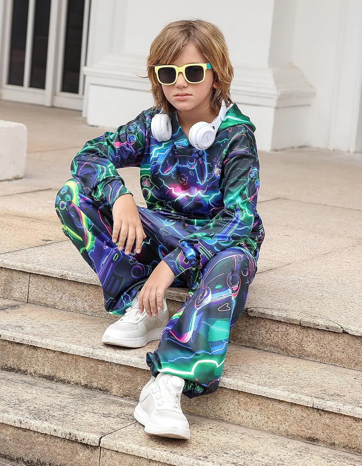 uideazone Boys Girls 2 Pcs Tracksuit Outfit Hoodie Sweatshirt & Sweatpant Sweatsuit Clothing Sets for Kids 7-14T