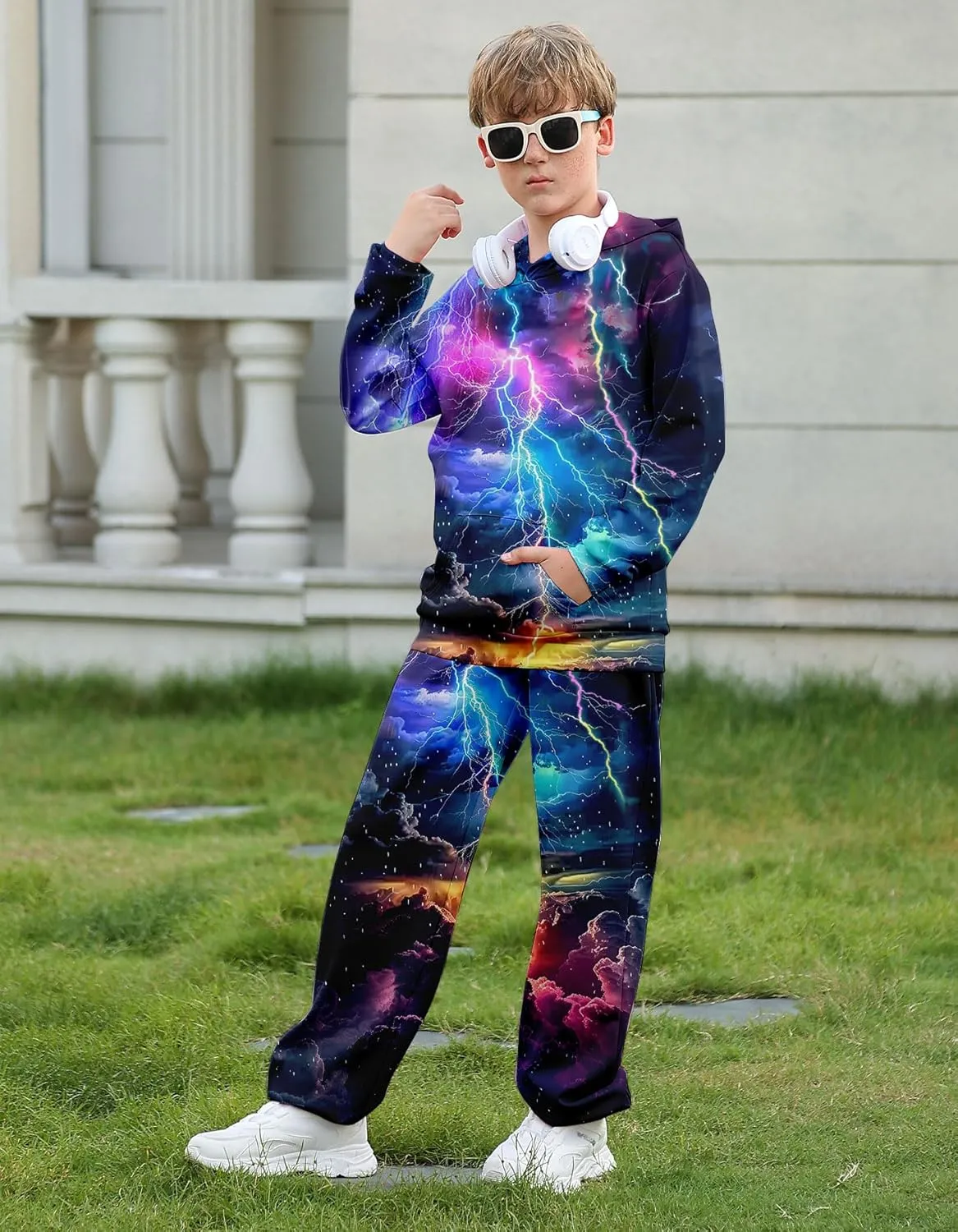 uideazone Boys Girls 2 Pcs Tracksuit Outfit Hoodie Sweatshirt & Sweatpant Sweatsuit Clothing Sets for Kids 7-14T