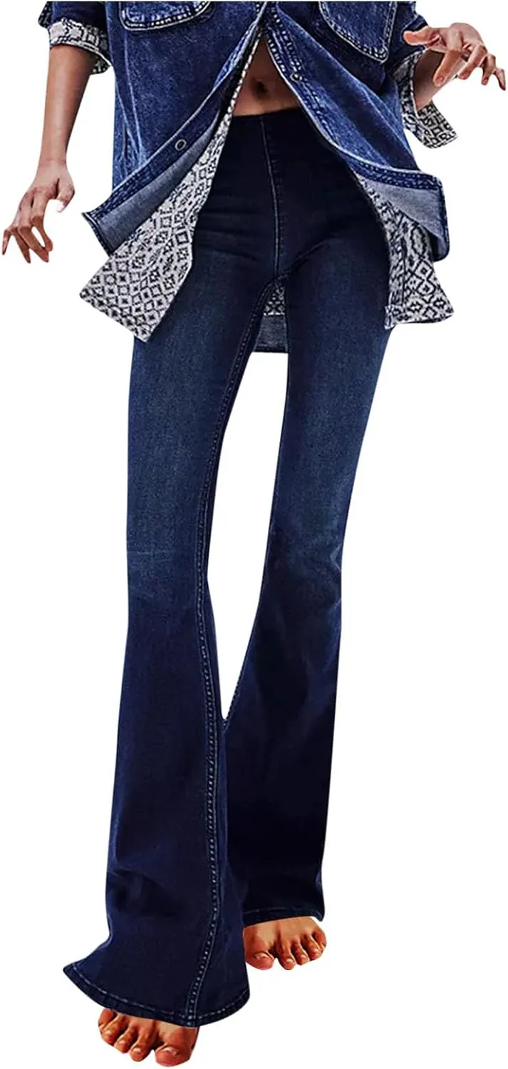 Uillui Women's Flared Skinny Jeans-Bootleg Yoga Jeggings Stretch Tummy Control High Waisted Casual Denim Bell Bottom Jeans