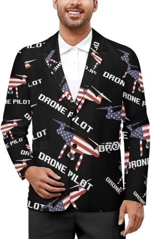 U.S.A. Flag Drone Pilot Mens Blazer Suit Jacket Lightweight Slim Fit Casual Coat