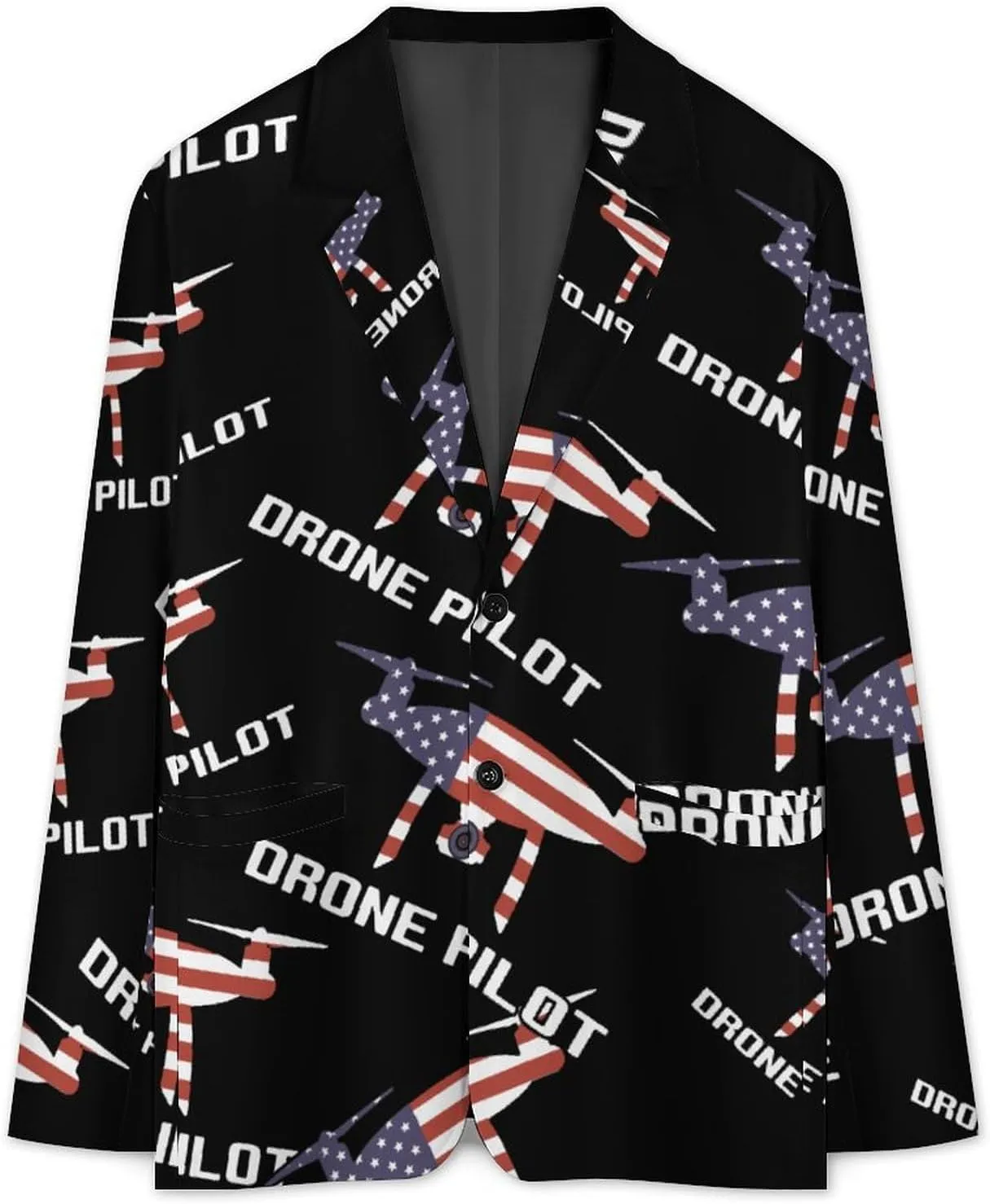 U.S.A. Flag Drone Pilot Mens Blazer Suit Jacket Lightweight Slim Fit Casual Coat