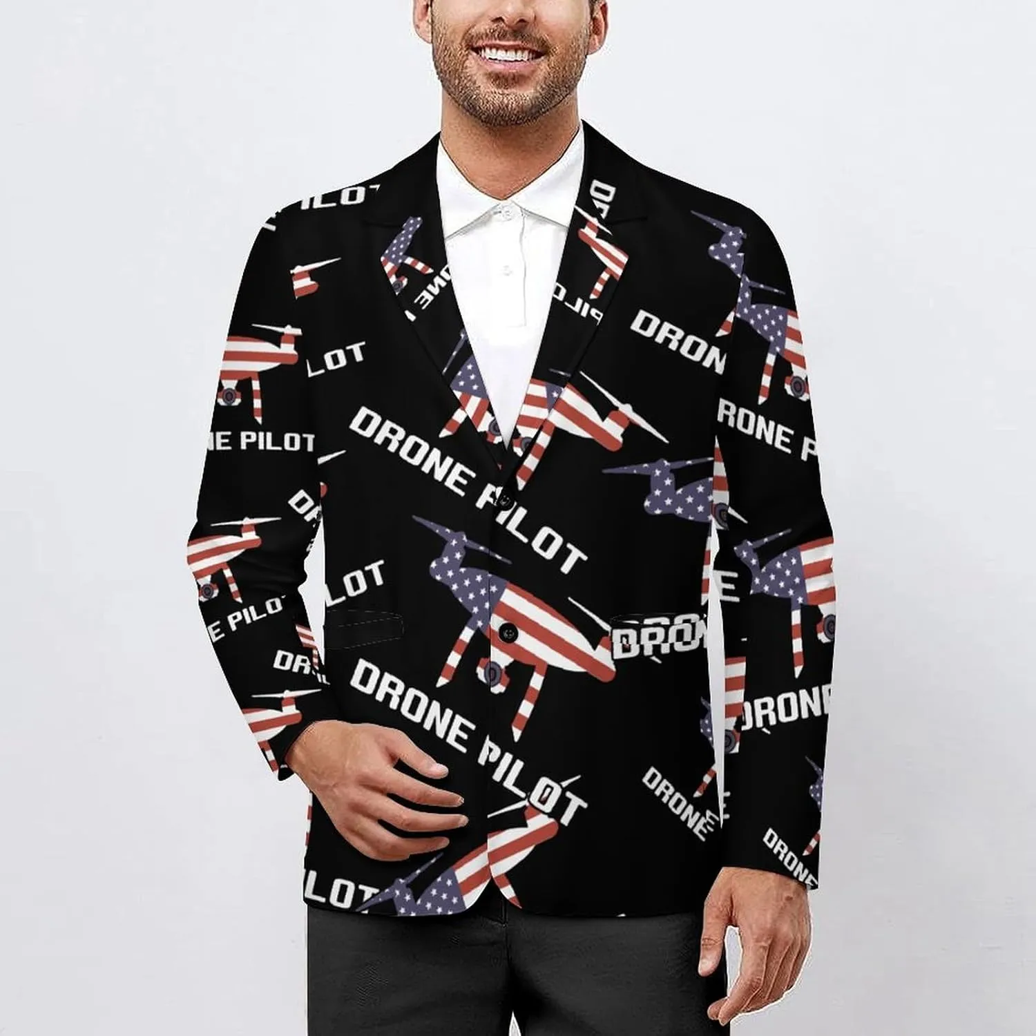U.S.A. Flag Drone Pilot Mens Blazer Suit Jacket Lightweight Slim Fit Casual Coat