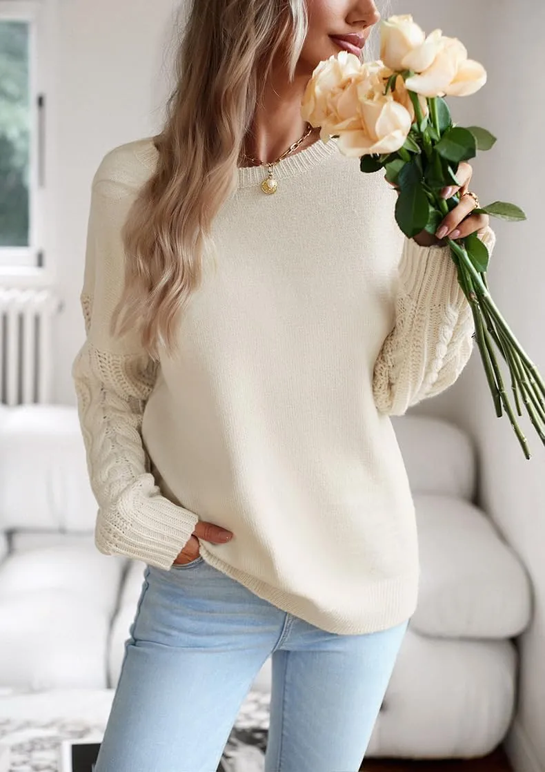 utcoco Women's Fashion Fall Sweaters Casual Long Sleeve Cable Knit Chunky Oversized Pullover Sweater Tops