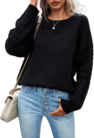 utcoco Women's Fashion Fall Sweaters Casual Long Sleeve Cable Knit Chunky Oversized Pullover Sweater Tops