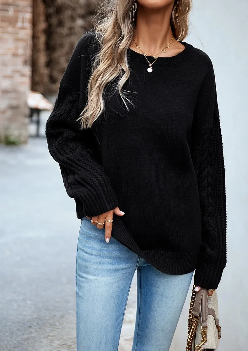 utcoco Women's Fashion Fall Sweaters Casual Long Sleeve Cable Knit Chunky Oversized Pullover Sweater Tops