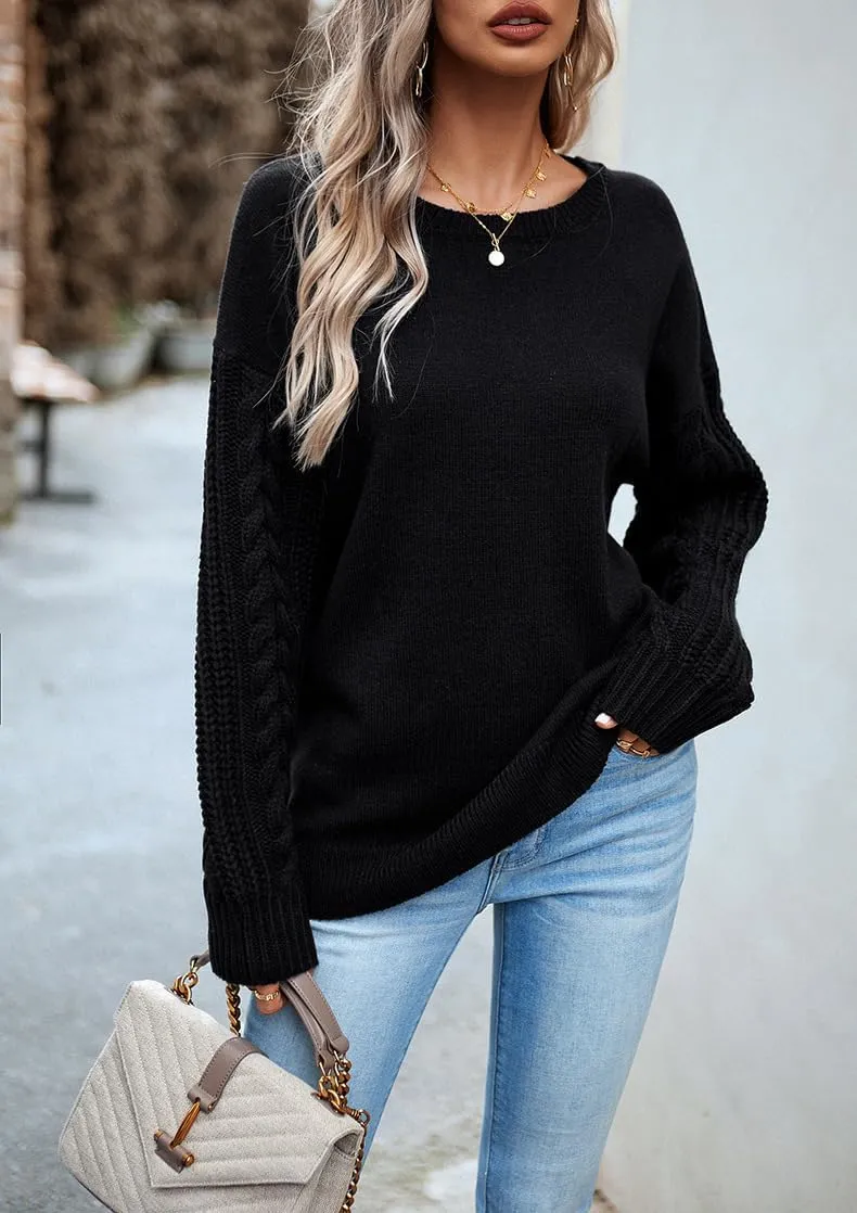 utcoco Women's Fashion Fall Sweaters Casual Long Sleeve Cable Knit Chunky Oversized Pullover Sweater Tops