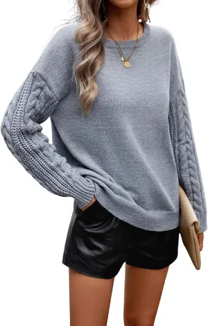 utcoco Women's Fashion Fall Sweaters Casual Long Sleeve Cable Knit Chunky Oversized Pullover Sweater Tops