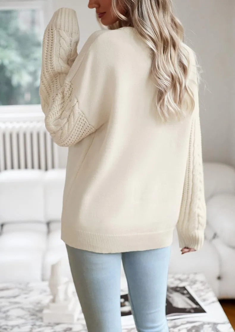 utcoco Women's Fashion Fall Sweaters Casual Long Sleeve Cable Knit Chunky Oversized Pullover Sweater Tops