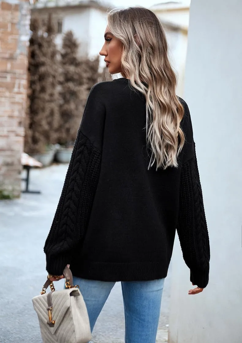 utcoco Women's Fashion Fall Sweaters Casual Long Sleeve Cable Knit Chunky Oversized Pullover Sweater Tops