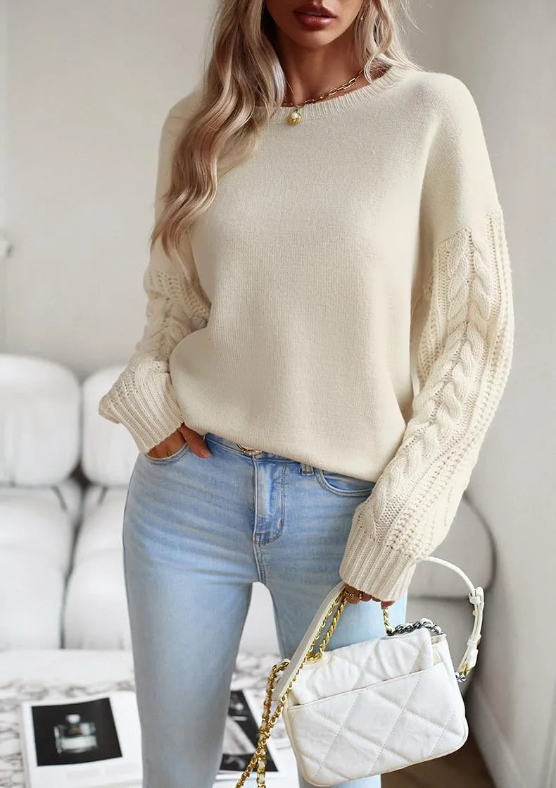 utcoco Women's Fashion Fall Sweaters Casual Long Sleeve Cable Knit Chunky Oversized Pullover Sweater Tops