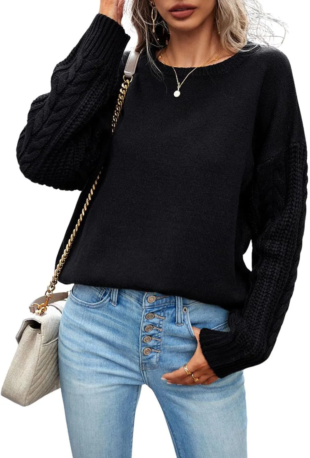 utcoco Women's Fashion Fall Sweaters Casual Long Sleeve Cable Knit Chunky Oversized Pullover Sweater Tops