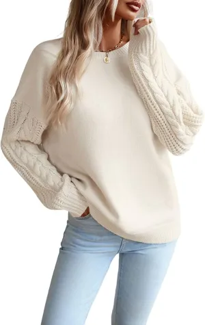 utcoco Women's Fashion Fall Sweaters Casual Long Sleeve Cable Knit Chunky Oversized Pullover Sweater Tops