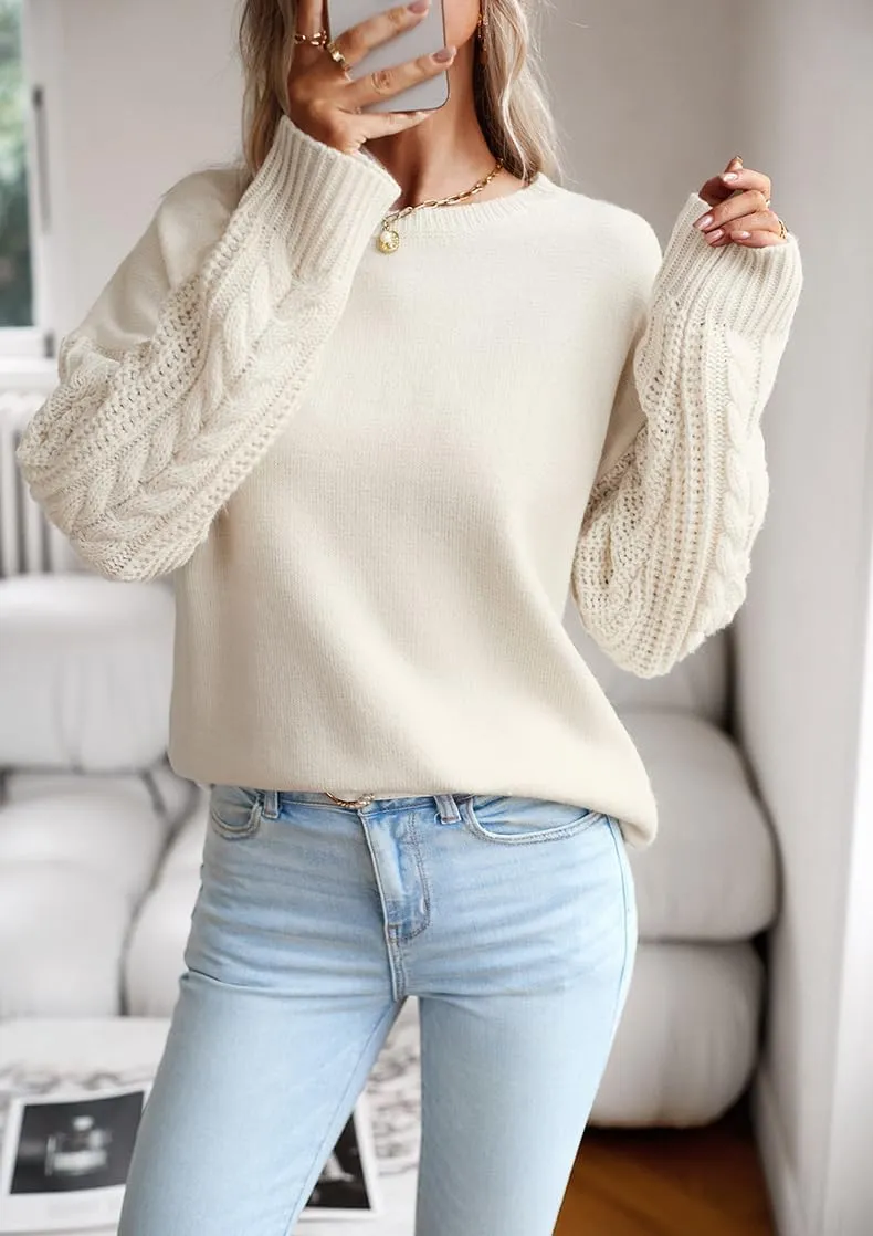 utcoco Women's Fashion Fall Sweaters Casual Long Sleeve Cable Knit Chunky Oversized Pullover Sweater Tops