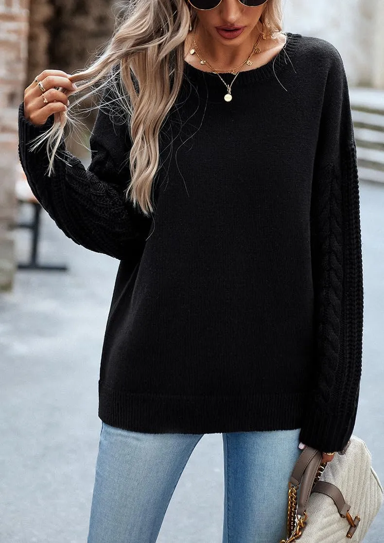 utcoco Women's Fashion Fall Sweaters Casual Long Sleeve Cable Knit Chunky Oversized Pullover Sweater Tops