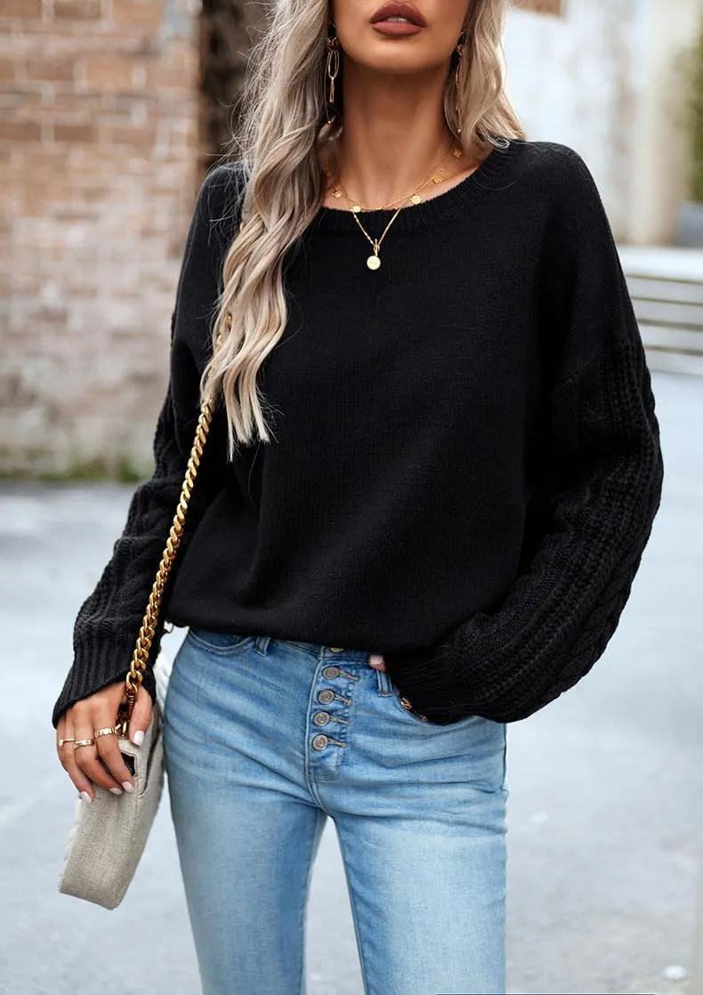 utcoco Women's Fashion Fall Sweaters Casual Long Sleeve Cable Knit Chunky Oversized Pullover Sweater Tops