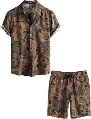VATPAVE Mens Floral Hawaiian Shirts Short Sleeve Button Down Beach Shirts Suits
