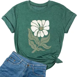 Vintage Floral T Shirt for Women Wild Flowers Shirt Boho Botanical T-Shirt Graphic Tees