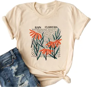 Vintage Floral T Shirt for Women Wild Flowers Shirt Boho Botanical T-Shirt Graphic Tees